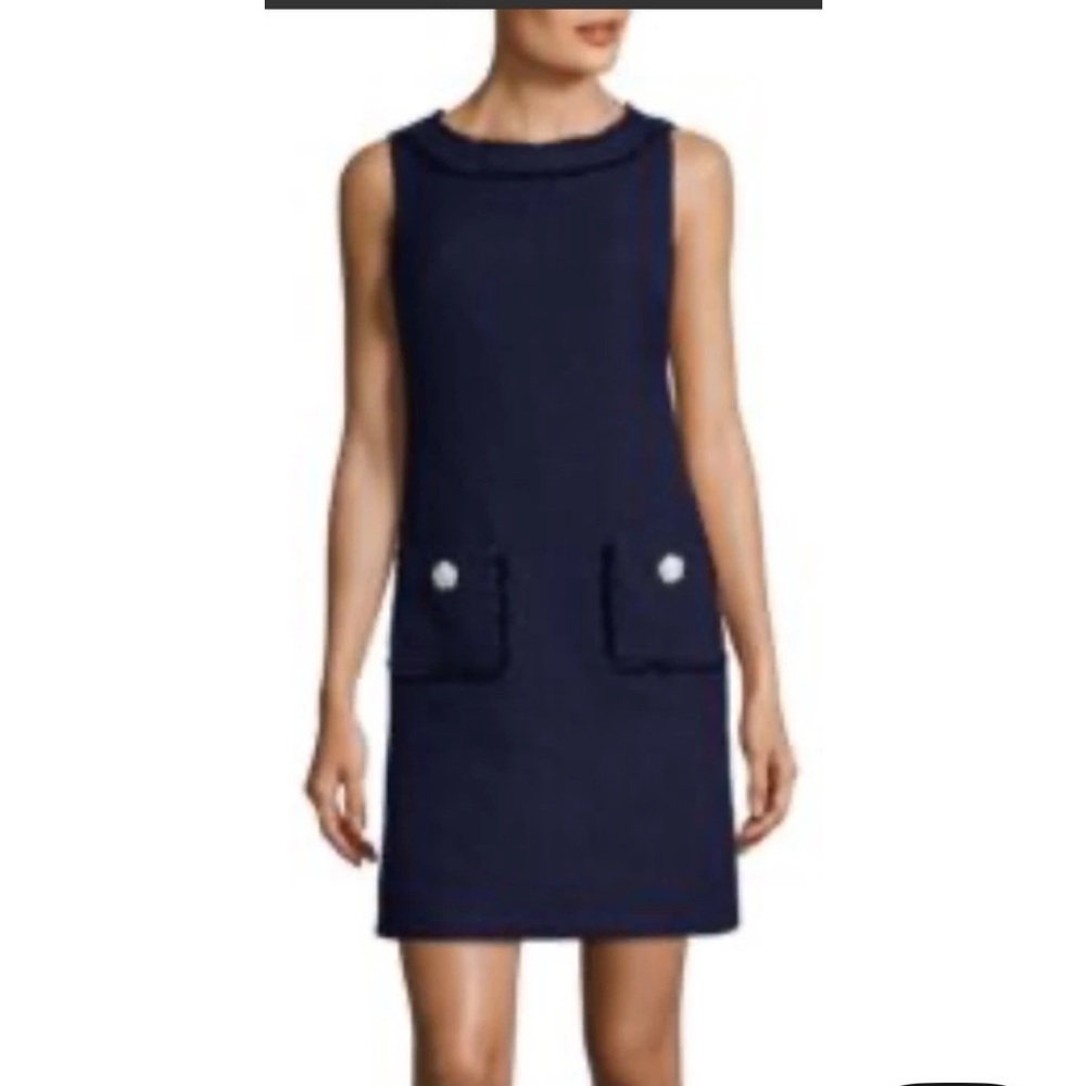 Karl Lagerfeld Dark Navy Blue Tweed Mini Dress